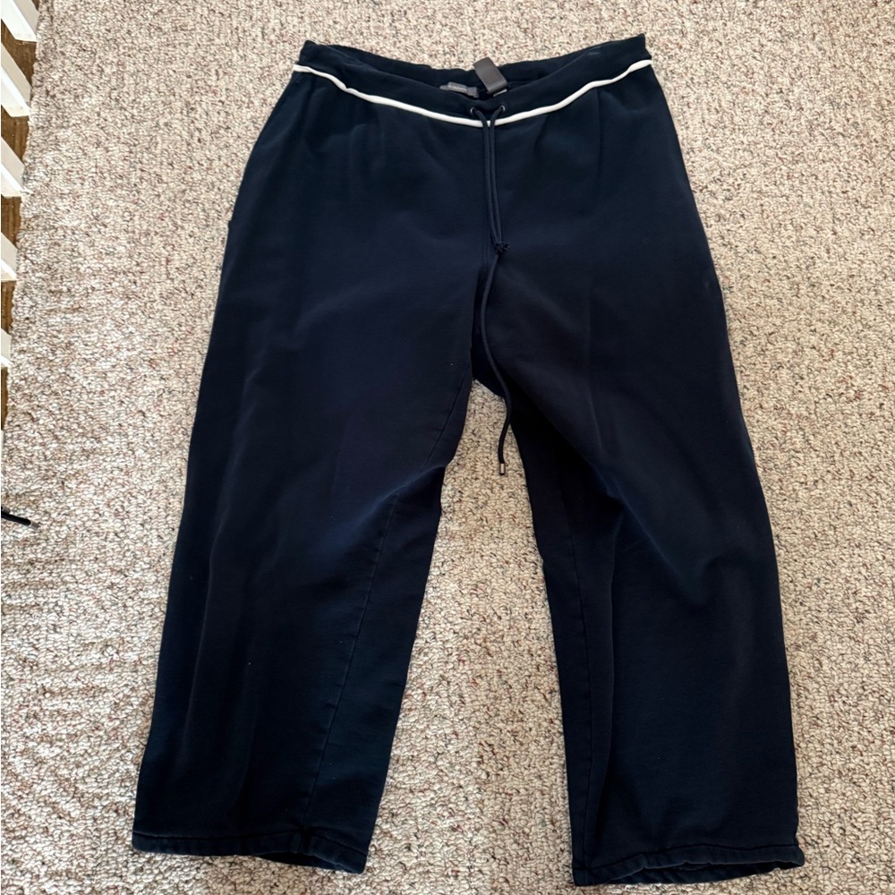 Navy pants with white trim